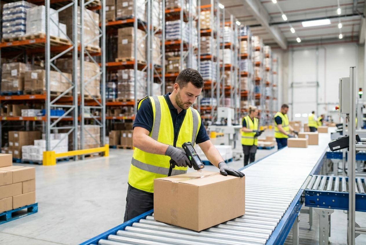 A supplier fulfillment warehouse with stocked racking